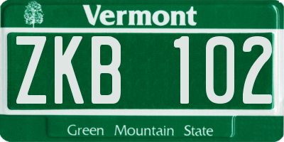 VT license plate ZKB102
