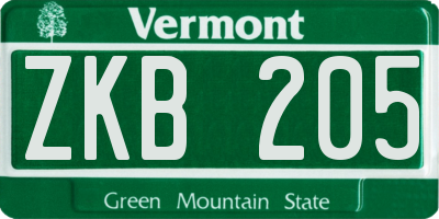 VT license plate ZKB205
