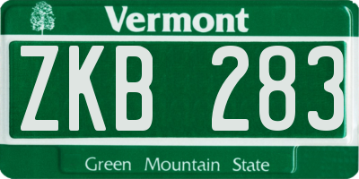 VT license plate ZKB283