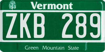 VT license plate ZKB289