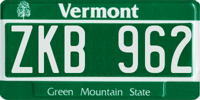 VT license plate ZKB962
