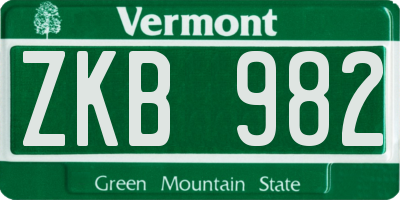 VT license plate ZKB982