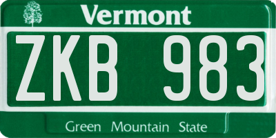 VT license plate ZKB983