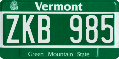 VT license plate ZKB985