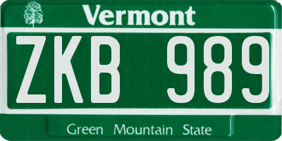 VT license plate ZKB989