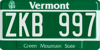 VT license plate ZKB997