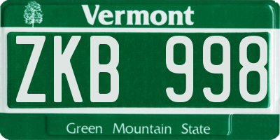 VT license plate ZKB998