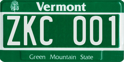 VT license plate ZKC001