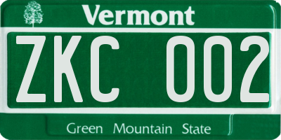 VT license plate ZKC002