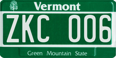 VT license plate ZKC006