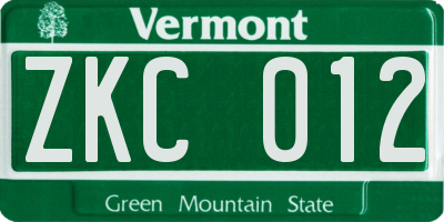 VT license plate ZKC012