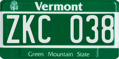VT license plate ZKC038