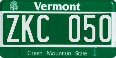 VT license plate ZKC050