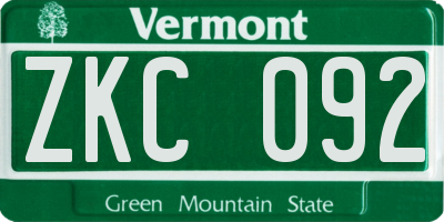 VT license plate ZKC092