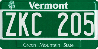 VT license plate ZKC205