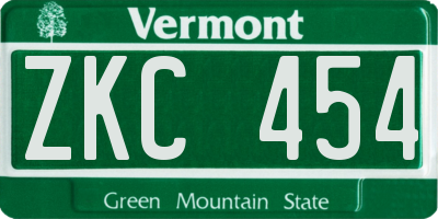 VT license plate ZKC454