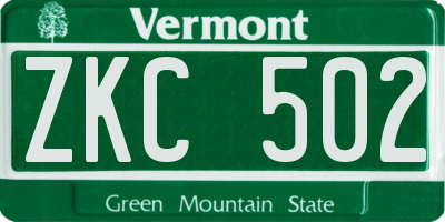 VT license plate ZKC502