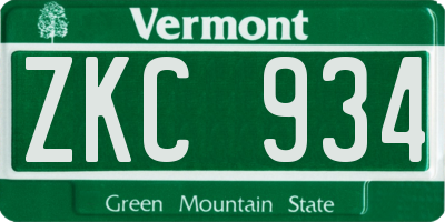 VT license plate ZKC934