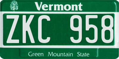 VT license plate ZKC958