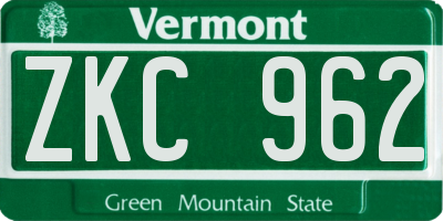 VT license plate ZKC962