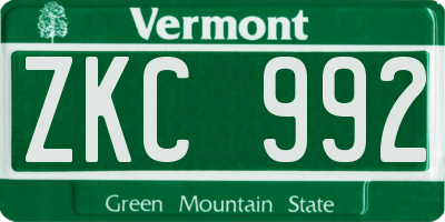 VT license plate ZKC992