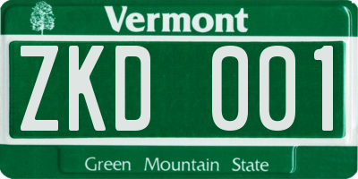 VT license plate ZKD001