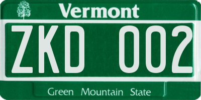 VT license plate ZKD002