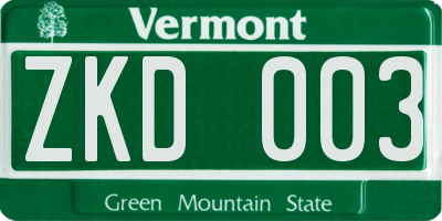 VT license plate ZKD003