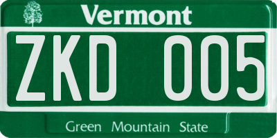 VT license plate ZKD005