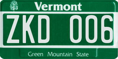 VT license plate ZKD006