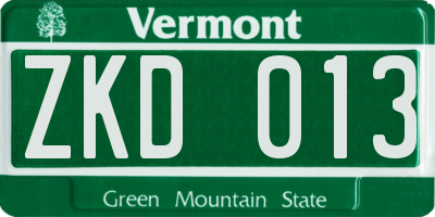 VT license plate ZKD013