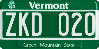 VT license plate ZKD020