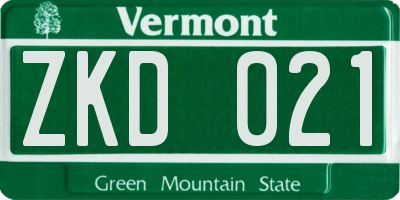 VT license plate ZKD021