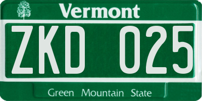 VT license plate ZKD025