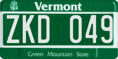VT license plate ZKD049