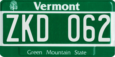 VT license plate ZKD062