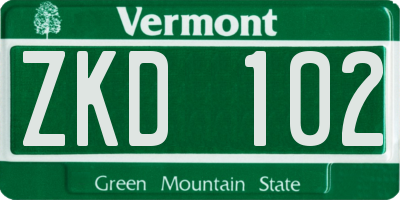 VT license plate ZKD102