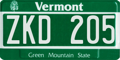 VT license plate ZKD205