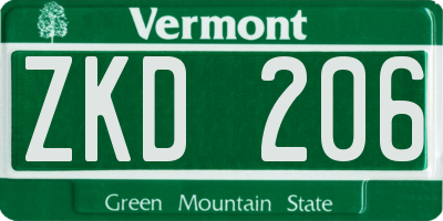 VT license plate ZKD206