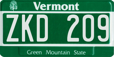 VT license plate ZKD209