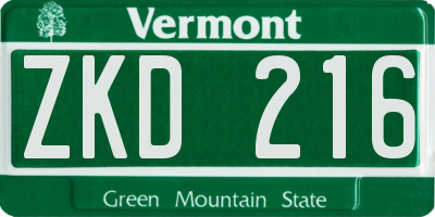 VT license plate ZKD216