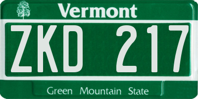 VT license plate ZKD217