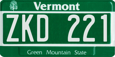 VT license plate ZKD221