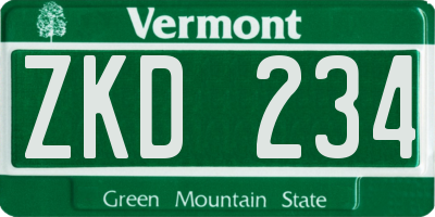 VT license plate ZKD234