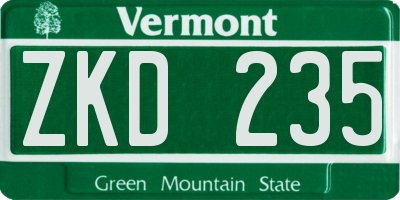 VT license plate ZKD235