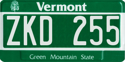 VT license plate ZKD255