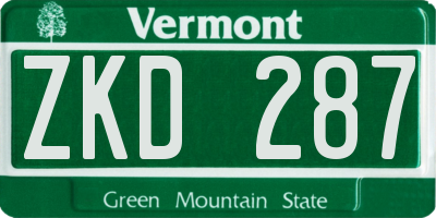 VT license plate ZKD287