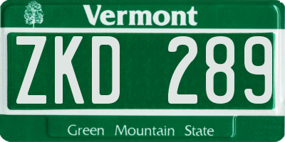 VT license plate ZKD289