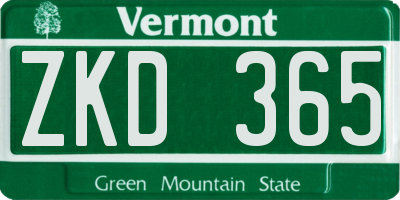 VT license plate ZKD365
