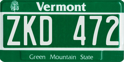 VT license plate ZKD472